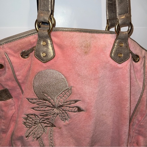 SOLD Vintage Pink Juicy Couture Tote Bag Purse Terry Cloth Preloved Palm Tree - Picture 3 of 14